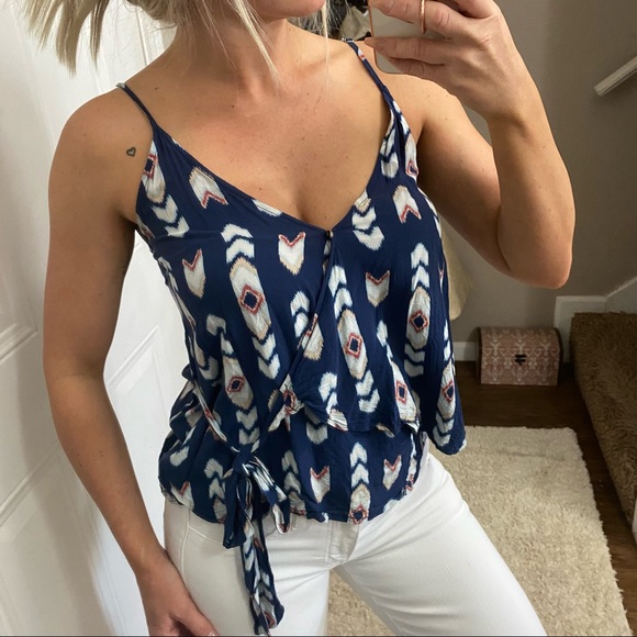Miss Me Tops - Miss Me bohemian style navy arrow cross front tank size small